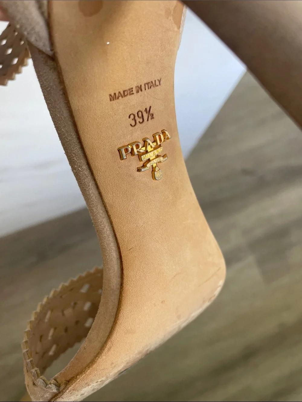 Prada heels Nude Laser-Cut Ankle Strap Stiletto Sandals